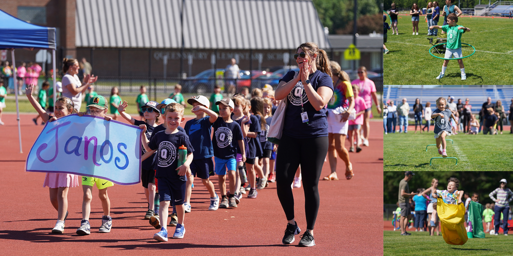 Collage of photos from kindergarten and first grade Field Days.