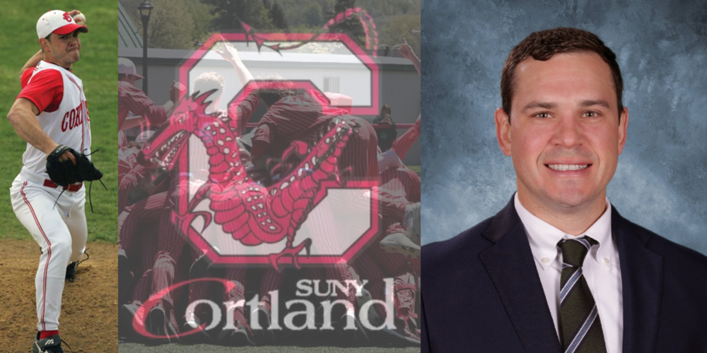 Photo illustration of Nick McPartland and SUNY Cortland logo.