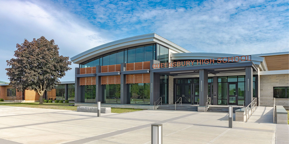 Front entrance of Queensbury High School.