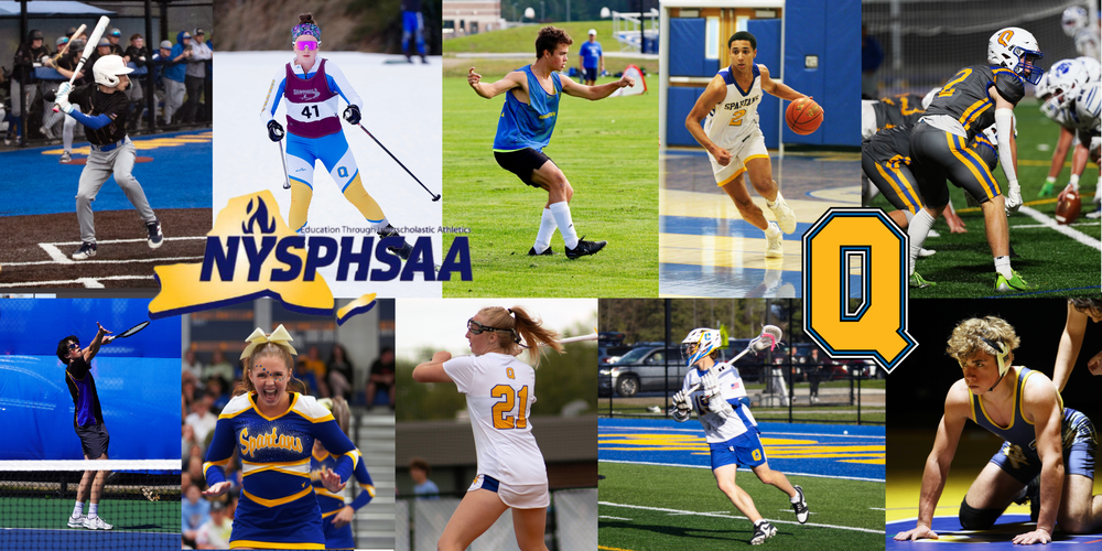 Photo collage of Queensbury athletics.