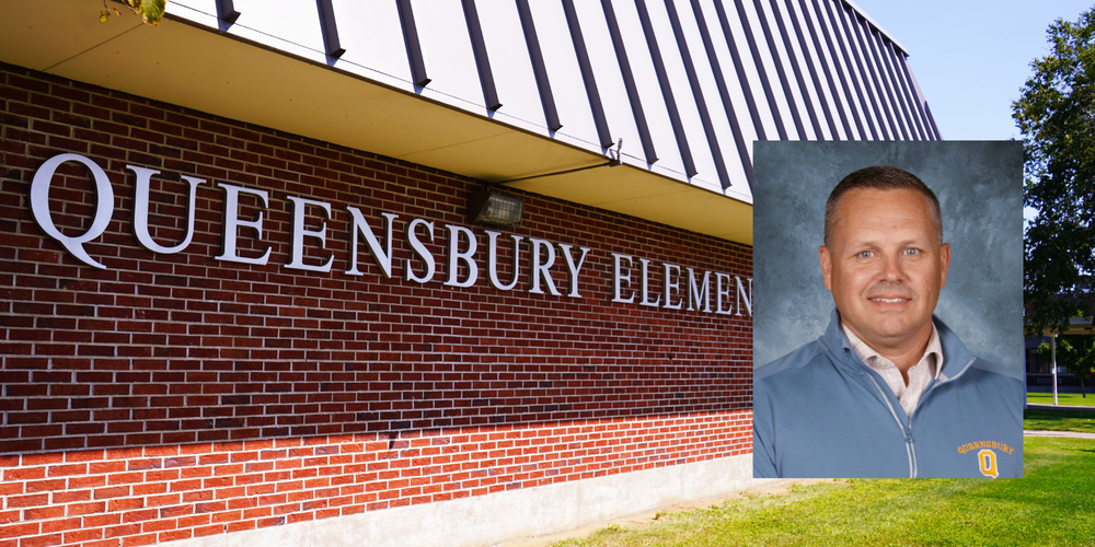 Photos of Queensbury Elementary School and Richard Keys.