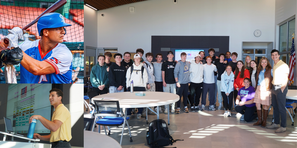 Photo collage of Brett Rodriguez with students.