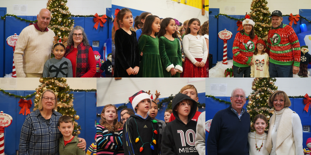 Photo collage of fourth grade Grandparents Breakfast.
