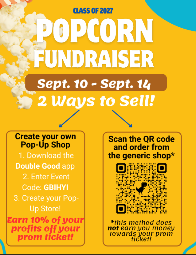 Flyer about a popcorn fundraiser.