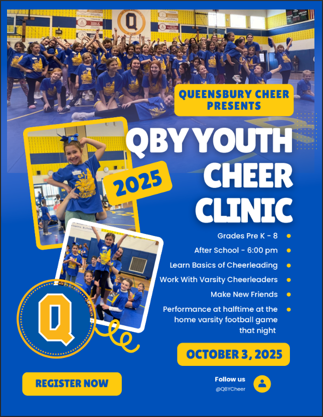 Flyer for the Qby Youth Cheer Clinic