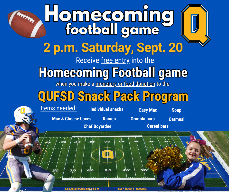 Flyer about accepting donations at the Homecoming Game. 