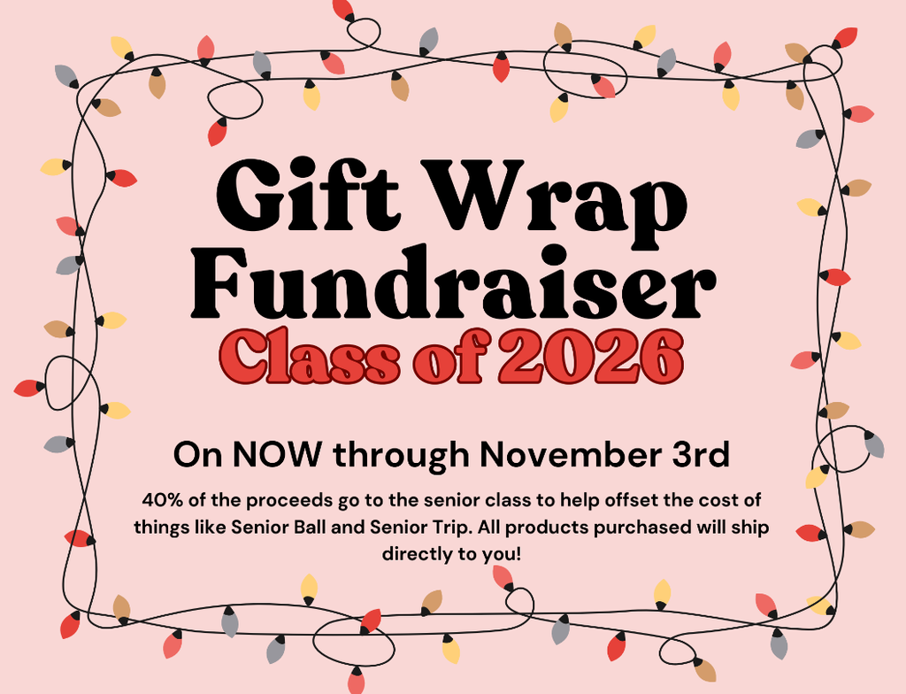 Flyer about a Gift Wrap Fundraiser for the Class of 2026.
