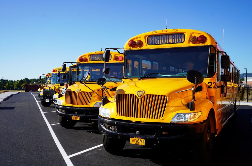 School buses line up at QES.