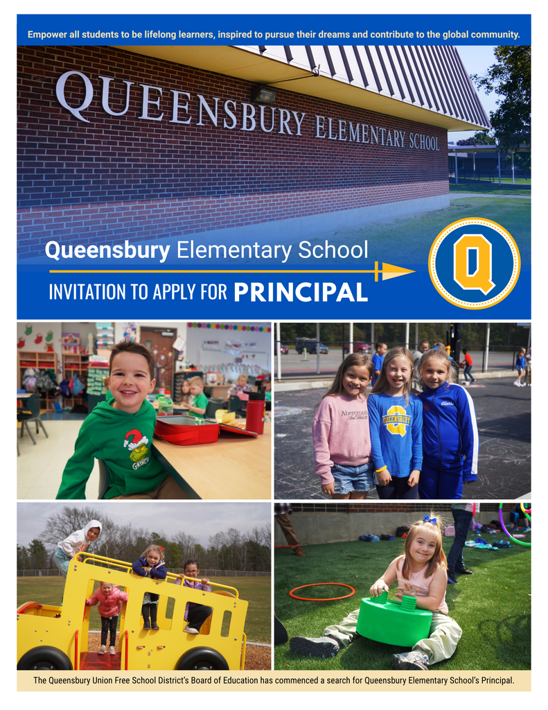 Page 1 of principal search brochure featuring photos of the school and students.