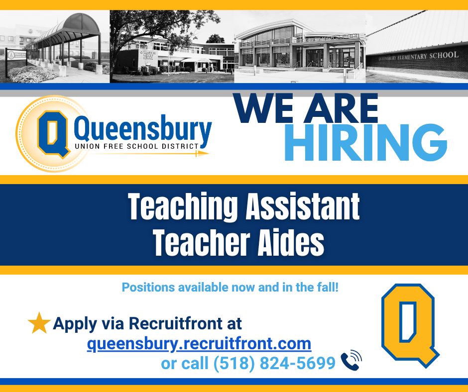 Advertisement for a teaching assistant and teacher aides at Queensbury UFSD.