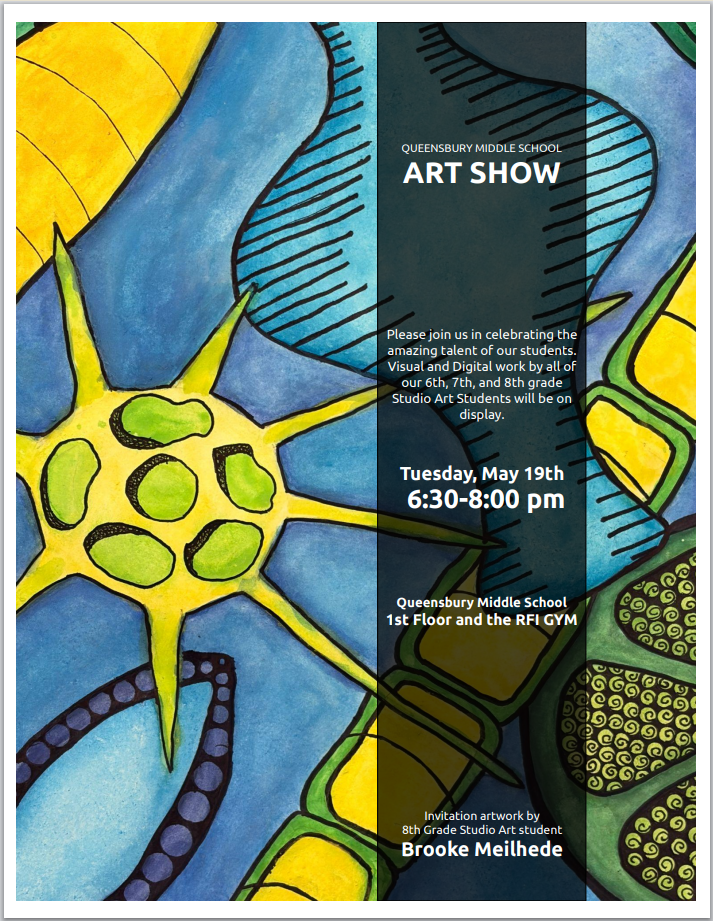 Flyer advertising the QMS Art Show from 6:30-8 p.m. May 19.