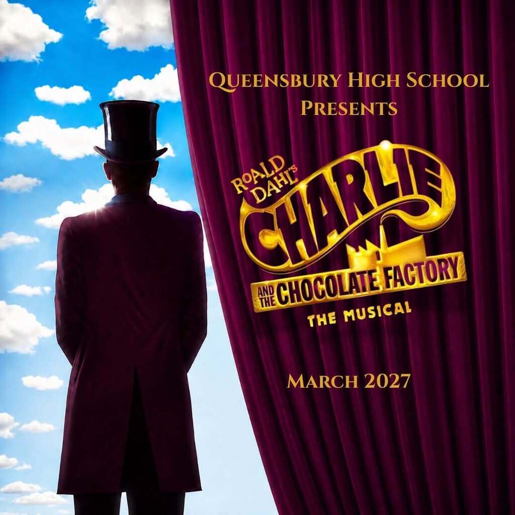 Flyer depicting Roald Dahl's "Charlie and the Chocolate Factory," the musical, coming March 2027.