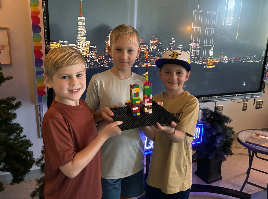 Students build Twin Towers with Lego.