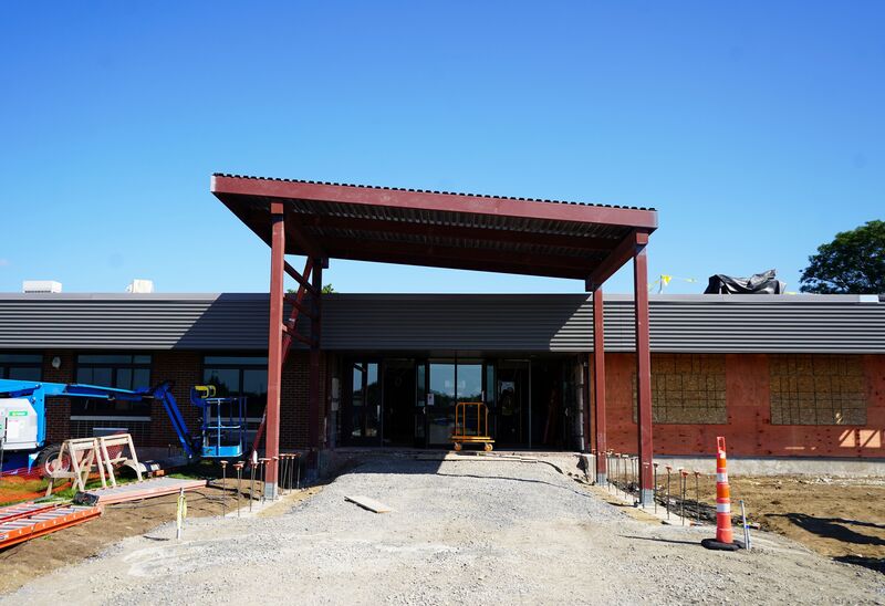 Front entrance of QES under construction.