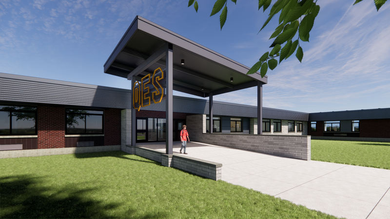 A rendering of the new entrance of QES.