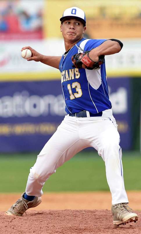 Brett Rodriguez playing baseball in high school.