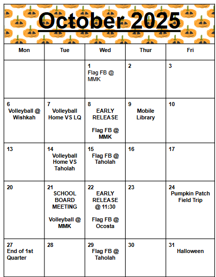 October 2025 calendar with jack-o-lanters