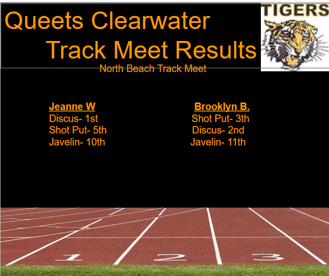 Women's Track meet results with black background and track lanes. 