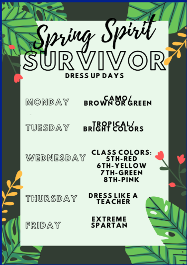 Dress up days for 2026 spring survivor week.