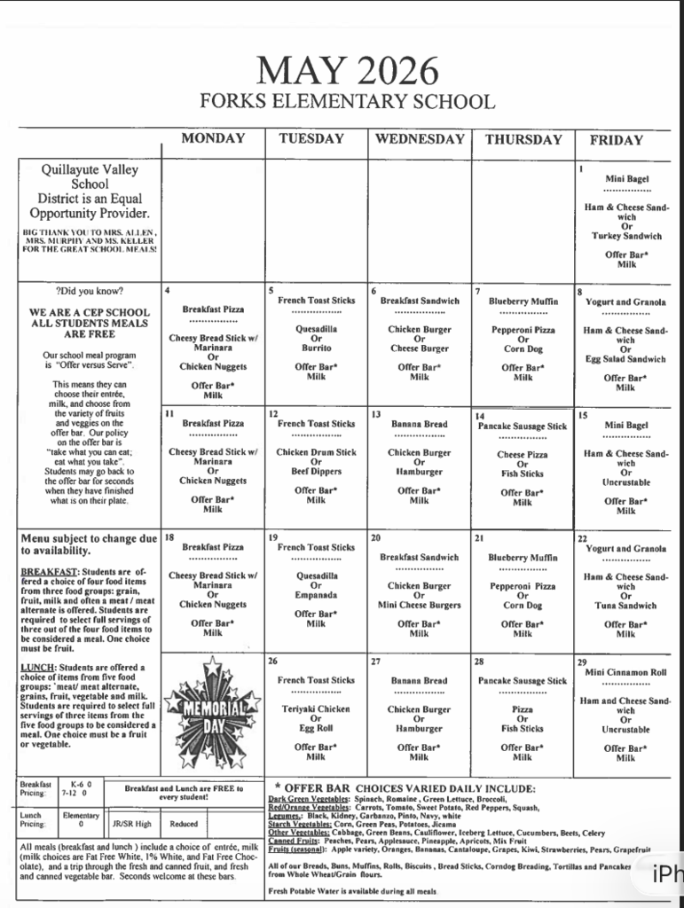 May Lunch Menu
