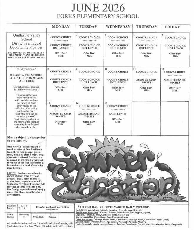 June Lunch Menu