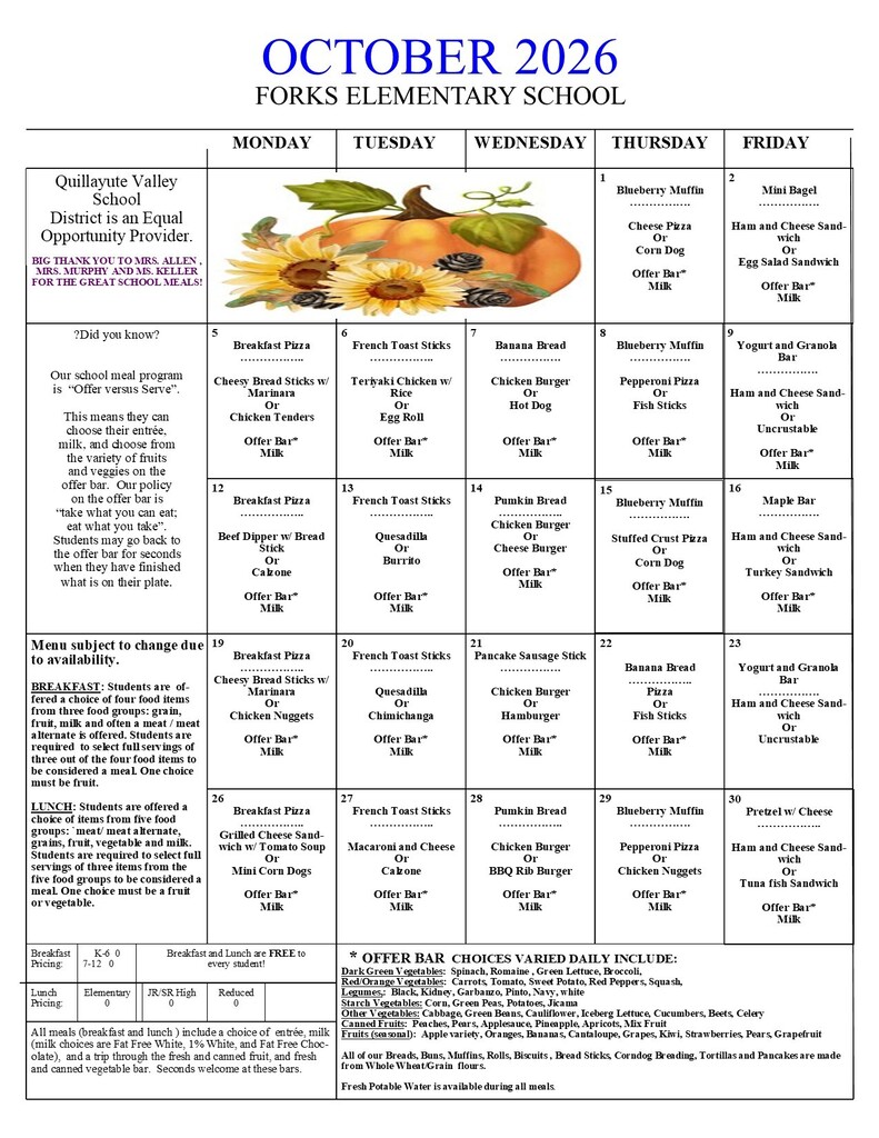 October Menu