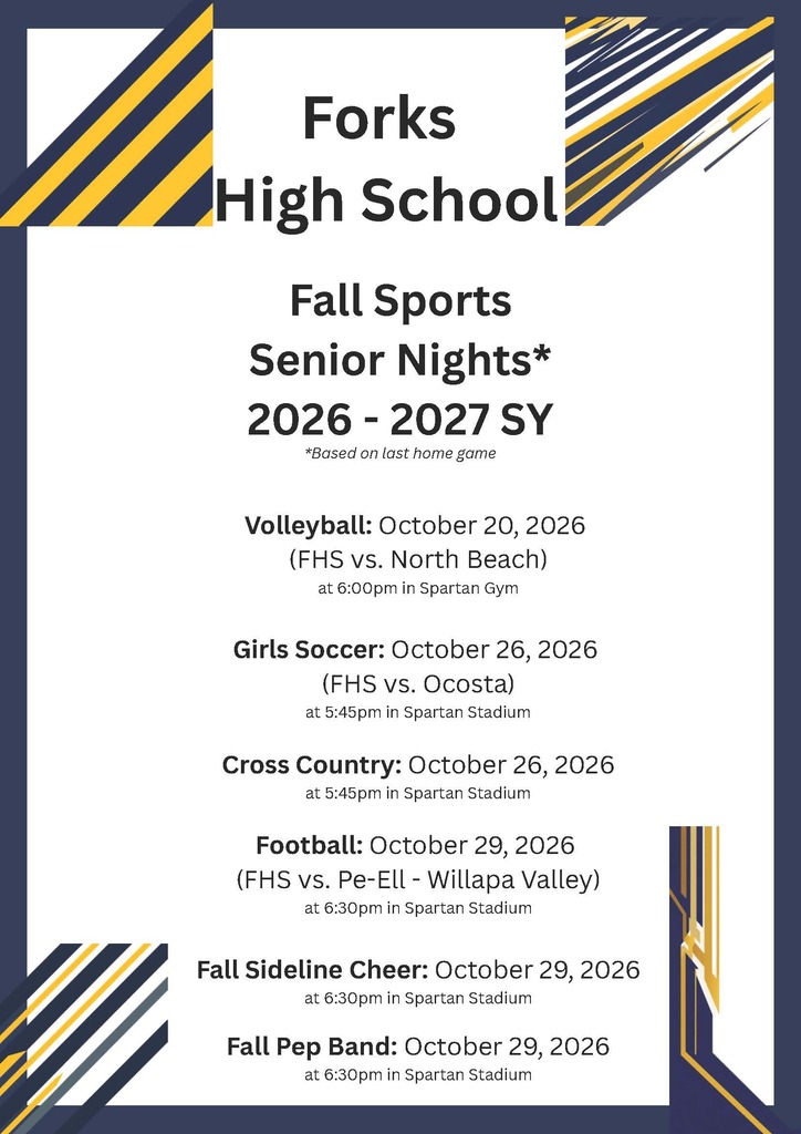 Forks High School Fall Athletic & Activities Senior Recognition scheduled multiple days in October