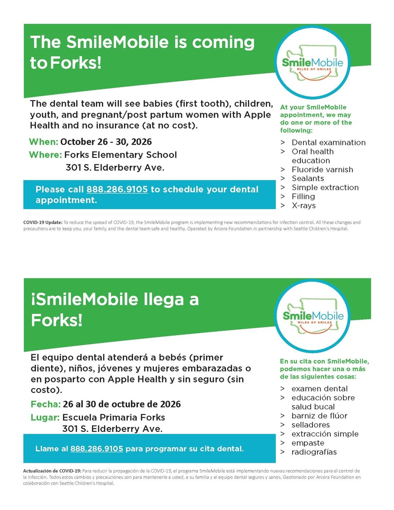 The SmileMobile is coming to Forks, October 26 - 30th at Forks Elementary School