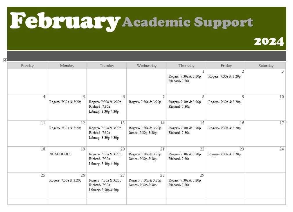 February calendar