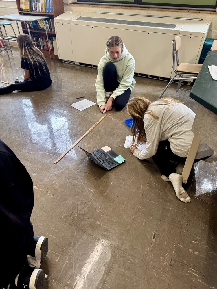 Students investigating force, mass, and velocity.