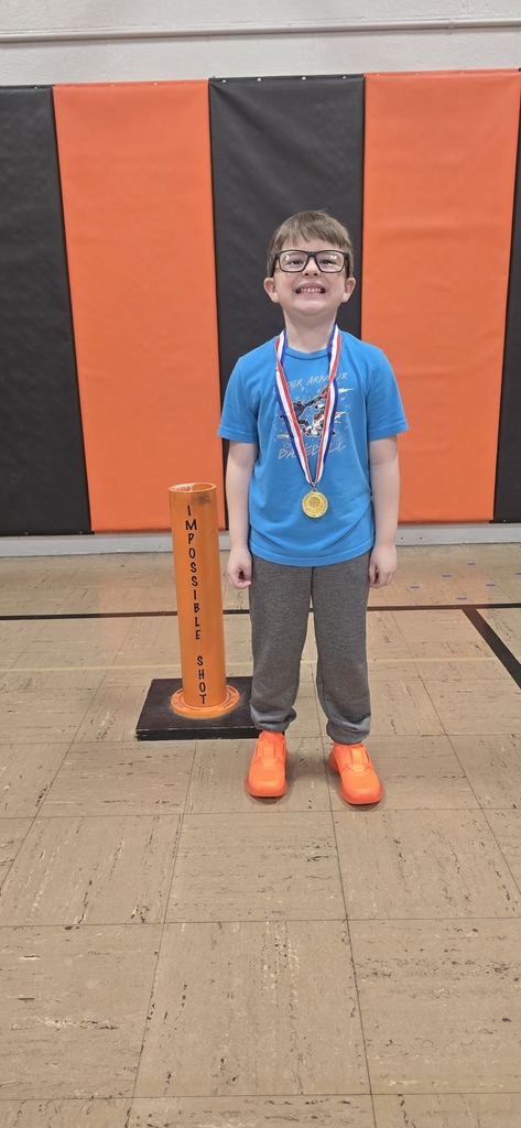 Congratulations to Bryce W of Mrs. Aemisegger's 1st grade class. He made the Impossible Shot today in PE. Mr. Harmon chooses two students who were demonstrating good sportsmanship to shoot at the end of each class. Nice job Bryce!