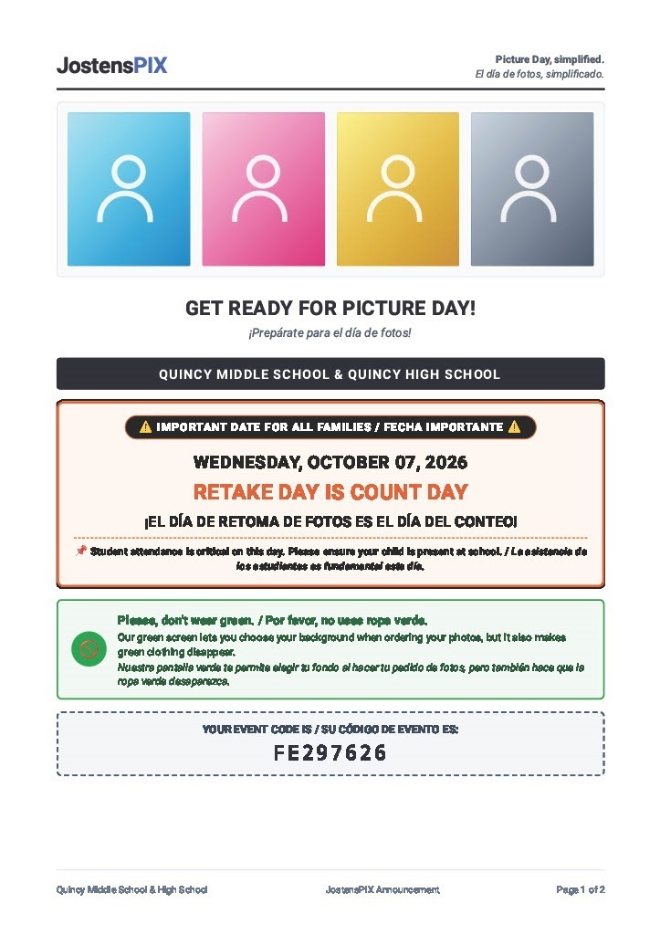QMS and QHS Picture Retake Flyer (page 1)