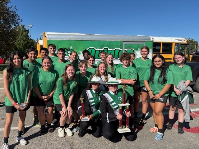 The Quinton High School Band competed today at the Sounds of the Southeast Marching Contest in Stigler. The band won Best in Class 2A and won Outstanding Percussion 2A. Go Savages!
