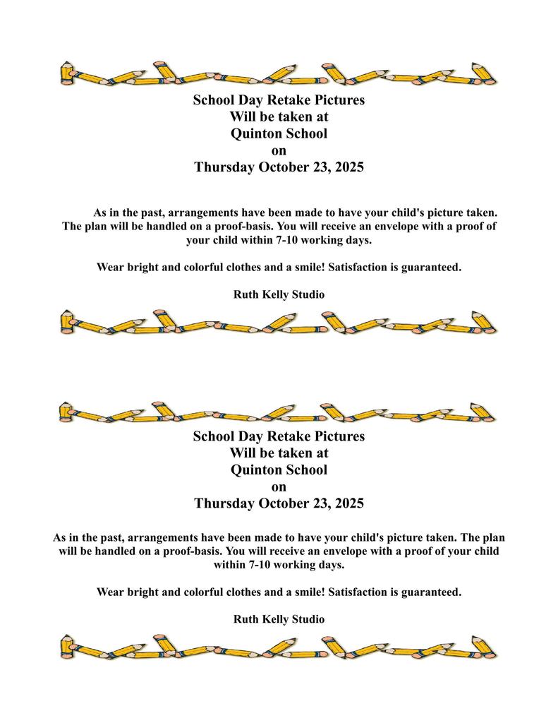 Thursday, Oct. 23 will be retake and Group Picture day. If you are taking or retaking Senior Panel Pictures, there will be a $10 sitting fee.