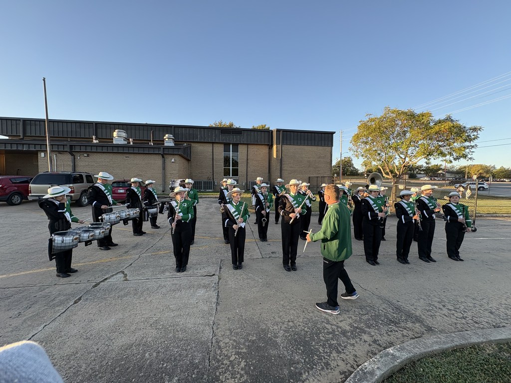 The Quinton High School Band competed today at the OSSAA Regional Marching Contest in McAlester. The band received an Excellent rating for their performance. A very big thank you to the administration, the varsity football team, and the cheer squad for cheering us on.