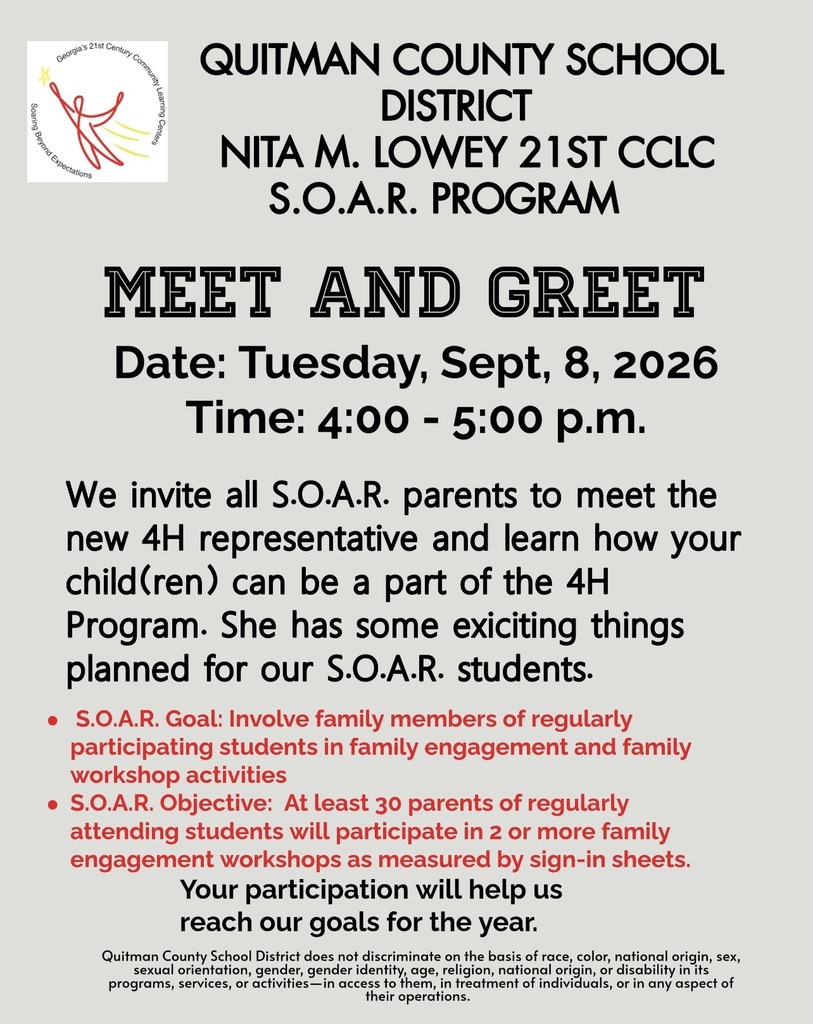 Reminder: S.O.A.R. Parent event today at 4:00 p.m. We hope you will join us.
