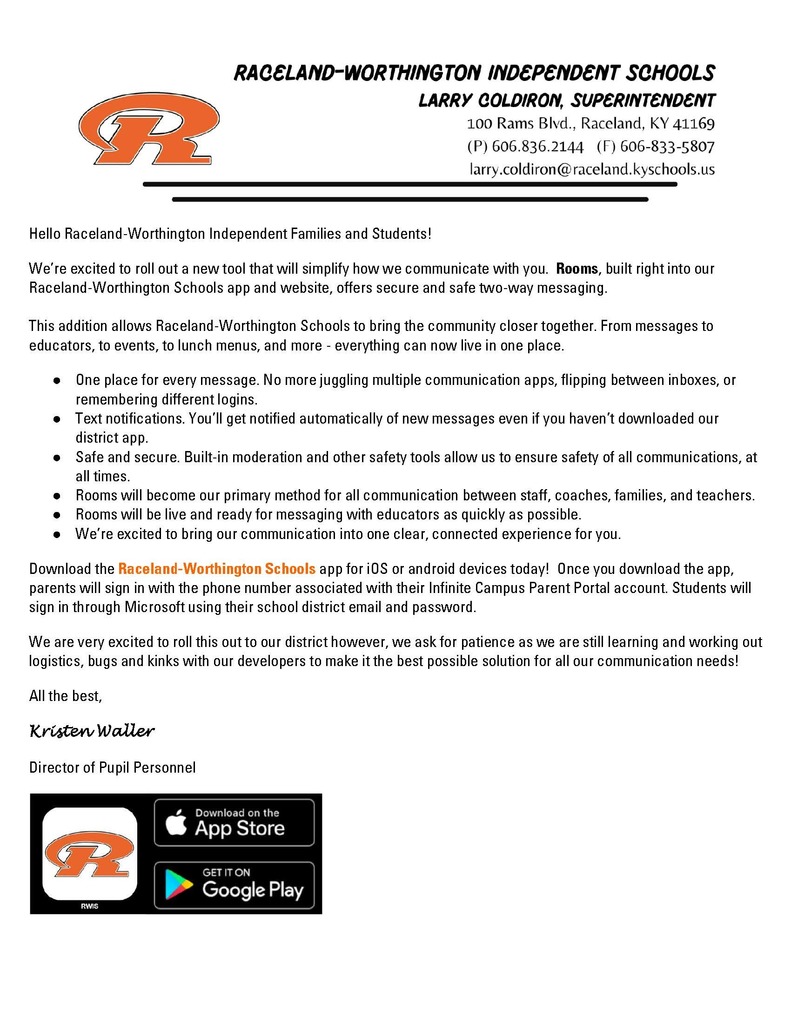 App Letter for Families & Students