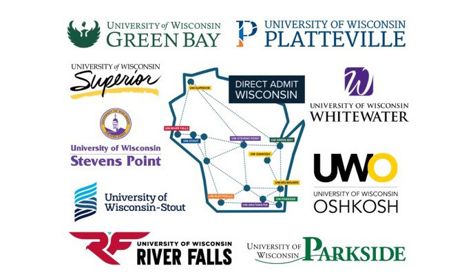 UW System Direct Admit Graphic, listing all UW system schools