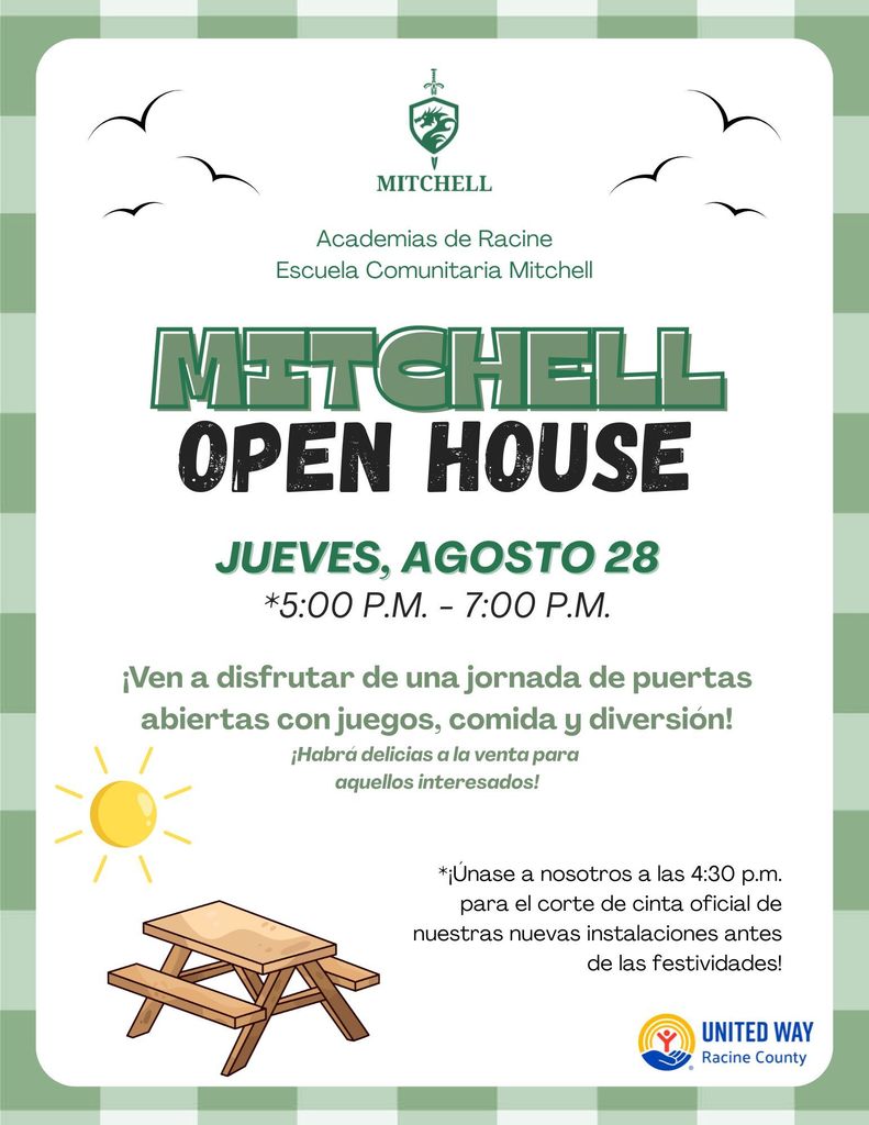 Mitchell Open House: Jueves, agosto 28 5-7pm. Unase a nosotros a las 4:30pm para el corte de cinta oficial de nuestras nuevas instalaciones.