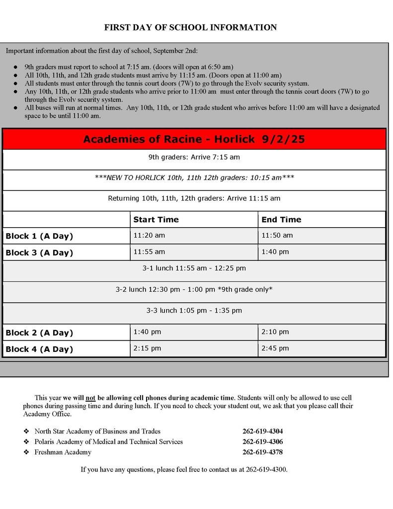 First Day Schedule