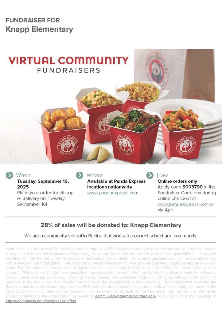 Flyer with Panda Express Fundraiser Details