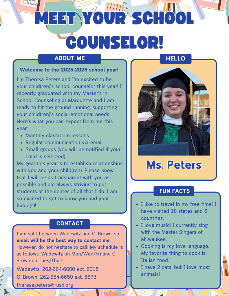 We would like to take a moment to welcome our new counselor Ms. Peters. She is a great addition and we are excited to call her a Waddy Bear!