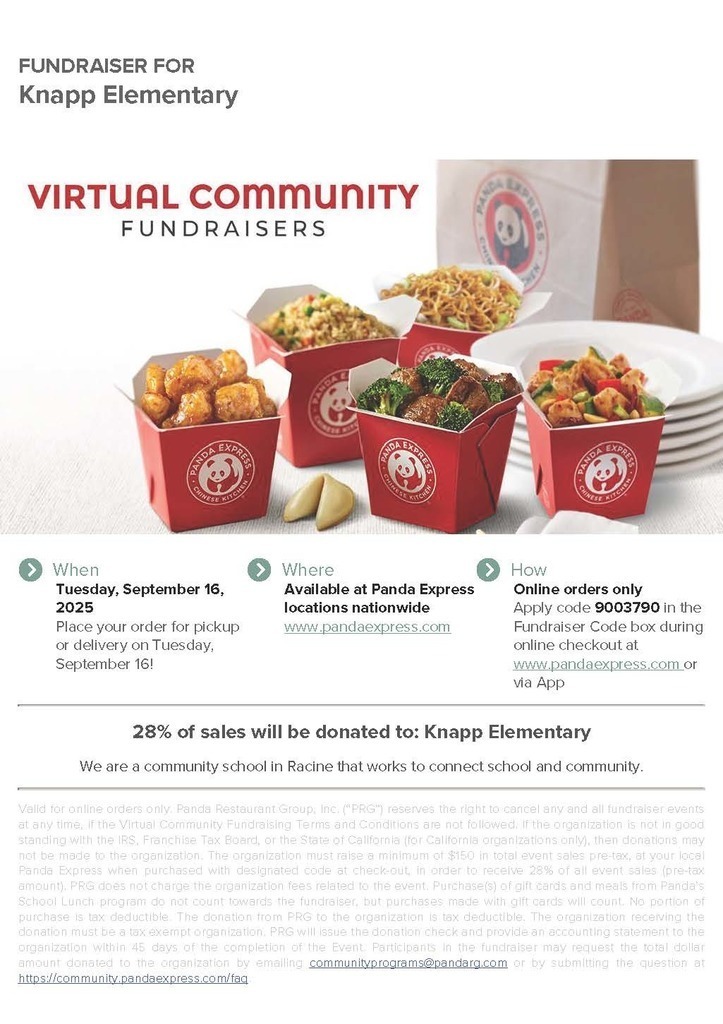 Flyer with Panda Express Fundraiser Details