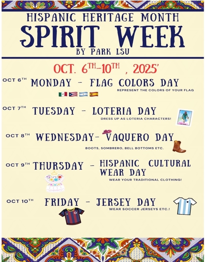 Hispanic Heritage Month Spirit Days