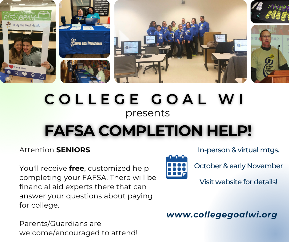 Need help completing your FAFSA?  ✅ College Goal Wisconsin is hosting free virtual and in-person FAFSA help sessions across Wisconsin — Spanish support available too! Register now & bring your documents: your path to aid starts here. 👉 collegegoalwi.org #FAFSA #CollegeGoalWI #HigherEdSupport