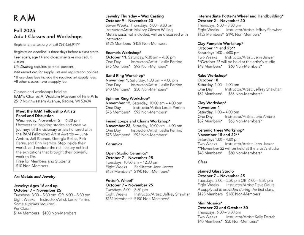 Fall 2025 Adult Classes and Workshops