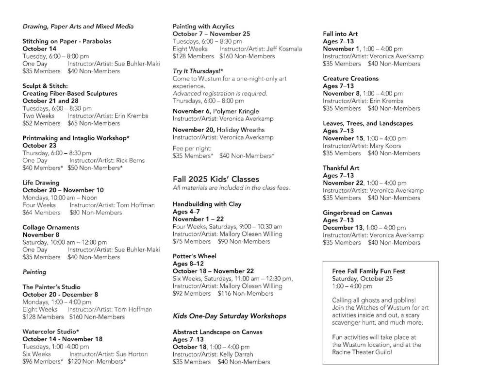 Fall 2025 Adult Classes and Workshops