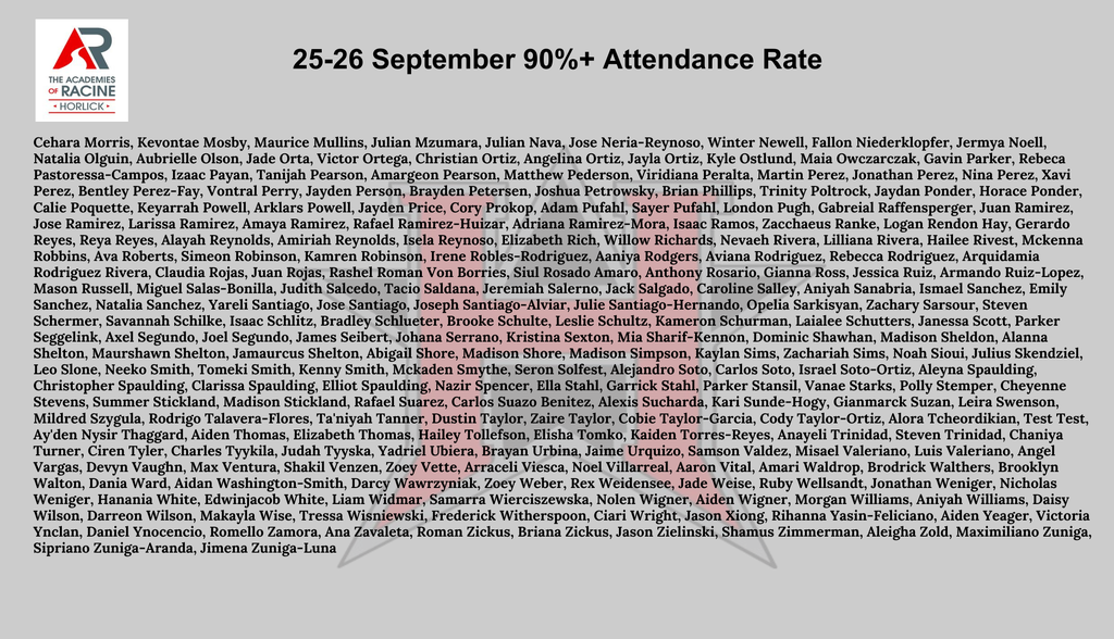 Horlick High School 90%+ attendance rate for September 2025