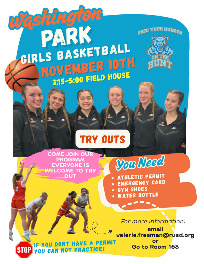 Park Girl's Basketball tryouts start on November 10th!  Stop by activities office and get your practice permit before this date! #onthehunt #PantherPride #letseat