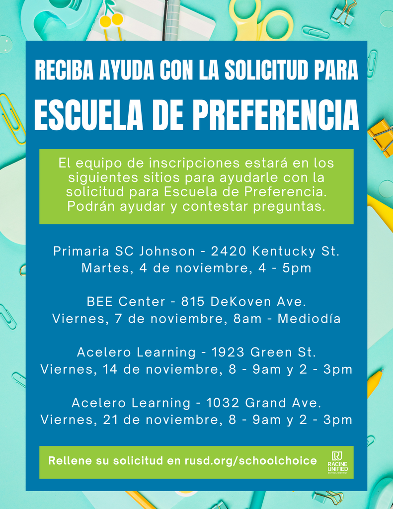 School Choice Enrollment Assistance Flyer - Spanish (find dates and locations included in the main post)